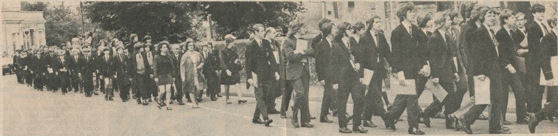 Boys of the Grammar school arriving at church for the final ceremony